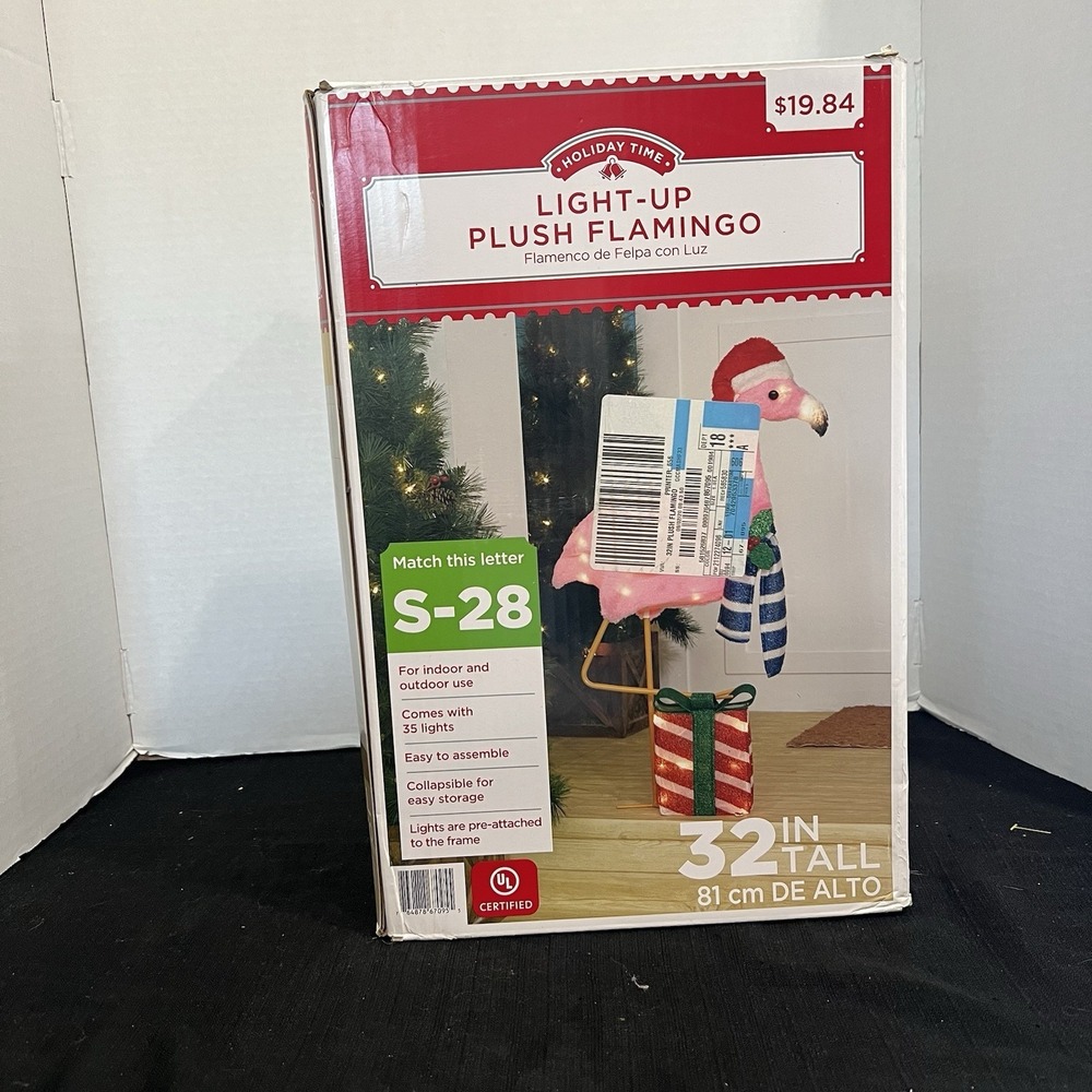 Holiday Time Light-Up Plush Flamingo Christmas Decor 32 Inch 35 Lights S-28 Pink